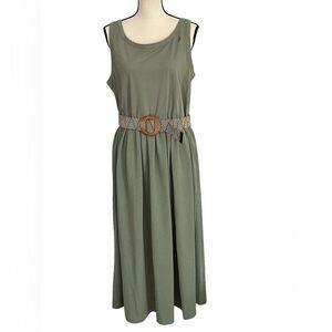 Fred David Elegant Green Sleeveless Maxi Dress with Belt